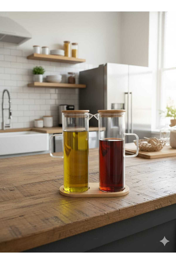 borasilikat 3 parça yağlık sirkellik kapaklar ve altlık bambu her 450ml dir