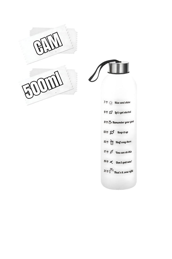 Voss Siyah 500ml Sporcu Cam Su Şişesi Motivasyonlu Sızdırmaz Matara Suluk