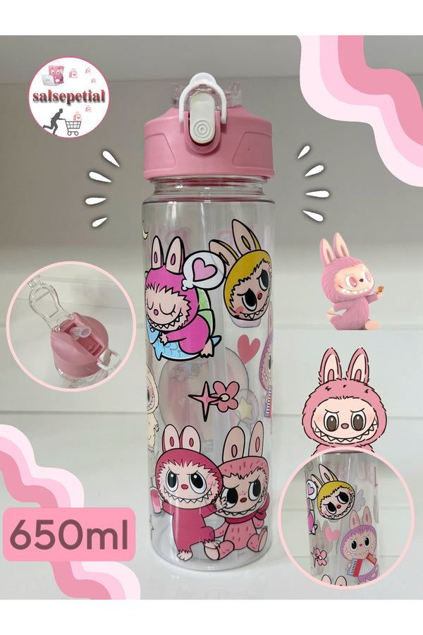 Labubu Su Matarası Labubu Suluk Labubu Figürlü Su Şişesi Labubu Matara Pipetli Matara 650ml