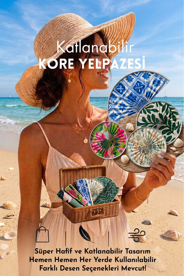Kore Yelpazesi Katlanabilir Mini Yuvarlak El Yelpazesi Çantalı Pratik Serinletici
