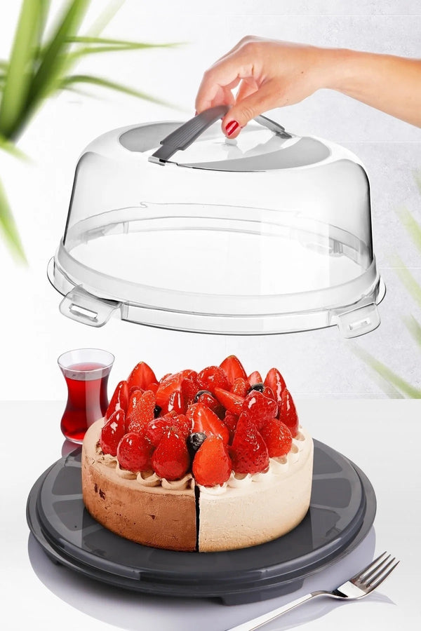 Kek Pasta Börek Saklama Kabı, Kilitli Borcam Taşıma Fanusu 34cm Büyük Boy